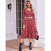 image:imageZeagoo Dresses for Women Long Sleeve Midi Dress Fall Casual A Line Dress 2026 V Neck Flare Dress with PocketsRed Floral