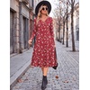 image:imageZeagoo Dresses for Women Long Sleeve Midi Dress Fall Casual A Line Dress 2026 V Neck Flare Dress with PocketsRed Floral