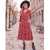 image:imageZeagoo Dresses for Women Long Sleeve Midi Dress Fall Casual A Line Dress 2026 V Neck Flare Dress with PocketsRed Floral