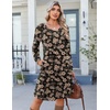image:imageZeagoo Fall Dresses for Women Long Sleeve Casual Pleated V Neck Dress 2026 A Line Tunic DressBlack Floral 02