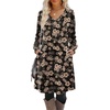 image:imageZeagoo Fall Dresses for Women Long Sleeve Casual Pleated V Neck Dress 2026 A Line Tunic DressBlack Floral 02