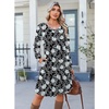 image:imageZeagoo Fall Dresses for Women Long Sleeve Casual Pleated V Neck Dress 2026 A Line Tunic DressBlack Floral