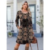 image:imageZeagoo Fall Dresses for Women Long Sleeve Casual Pleated V Neck Dress 2026 A Line Tunic DressBlack Printed