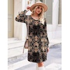 image:imageZeagoo Fall Dresses for Women Long Sleeve Casual Pleated V Neck Dress 2026 A Line Tunic DressBlack Printed