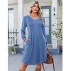 image:imageZeagoo Fall Dresses for Women Long Sleeve Casual Pleated V Neck Dress 2026 A Line Tunic DressBlue