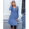 image:imageZeagoo Fall Dresses for Women Long Sleeve Casual Pleated V Neck Dress 2026 A Line Tunic DressBlue