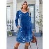 image:imageZeagoo Fall Dresses for Women Long Sleeve Casual Pleated V Neck Dress 2026 A Line Tunic DressBlue Floral