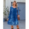 image:imageZeagoo Fall Dresses for Women Long Sleeve Casual Pleated V Neck Dress 2026 A Line Tunic DressBlue Floral
