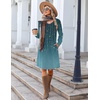 image:imageZeagoo Fall Dresses for Women Long Sleeve Casual Pleated V Neck Dress 2026 A Line Tunic DressBlue Green 01