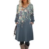 image:imageZeagoo Fall Dresses for Women Long Sleeve Casual Pleated V Neck Dress 2026 A Line Tunic DressBlue Green Floral