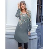 image:imageZeagoo Fall Dresses for Women Long Sleeve Casual Pleated V Neck Dress 2026 A Line Tunic DressBlue Green Floral
