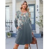 image:imageZeagoo Fall Dresses for Women Long Sleeve Casual Pleated V Neck Dress 2026 A Line Tunic DressBlue Green Floral