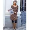 image:imageZeagoo Fall Dresses for Women Long Sleeve Casual Pleated V Neck Dress 2026 A Line Tunic DressBrown Floral