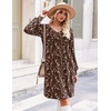 image:imageZeagoo Fall Dresses for Women Long Sleeve Casual Pleated V Neck Dress 2026 A Line Tunic DressBrown Floral