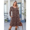 image:imageZeagoo Fall Dresses for Women Long Sleeve Casual Pleated V Neck Dress 2026 A Line Tunic DressBrown Floral