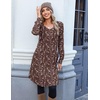 image:imageZeagoo Fall Dresses for Women Long Sleeve Casual Pleated V Neck Dress 2026 A Line Tunic DressBrown Floral