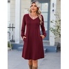 image:imageZeagoo Fall Dresses for Women Long Sleeve Casual Pleated V Neck Dress 2026 A Line Tunic DressBurgundy
