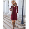 image:imageZeagoo Fall Dresses for Women Long Sleeve Casual Pleated V Neck Dress 2026 A Line Tunic DressBurgundy