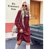 image:imageZeagoo Fall Dresses for Women Long Sleeve Casual Pleated V Neck Dress 2026 A Line Tunic DressBurgundy