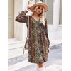 image:imageZeagoo Fall Dresses for Women Long Sleeve Casual Pleated V Neck Dress 2026 A Line Tunic DressChic Printed