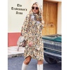 image:imageZeagoo Fall Dresses for Women Long Sleeve Casual Pleated V Neck Dress 2026 A Line Tunic DressLight Khaki Floral