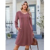 image:imageZeagoo Fall Dresses for Women Long Sleeve Casual Pleated V Neck Dress 2026 A Line Tunic DressMauve