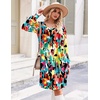 image:imageZeagoo Fall Dresses for Women Long Sleeve Casual Pleated V Neck Dress 2026 A Line Tunic DressMixed Printed