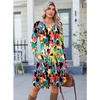 image:imageZeagoo Fall Dresses for Women Long Sleeve Casual Pleated V Neck Dress 2026 A Line Tunic DressMixed Printed
