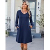 image:imageZeagoo Fall Dresses for Women Long Sleeve Casual Pleated V Neck Dress 2026 A Line Tunic DressNavy