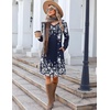 image:imageZeagoo Fall Dresses for Women Long Sleeve Casual Pleated V Neck Dress 2026 A Line Tunic DressNavy Printed