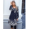 image:imageZeagoo Fall Dresses for Women Long Sleeve Casual Pleated V Neck Dress 2026 A Line Tunic DressNavy Printed