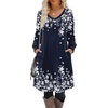 image:imageZeagoo Fall Dresses for Women Long Sleeve Casual Pleated V Neck Dress 2026 A Line Tunic DressNavy Printed