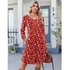 image:imageZeagoo Fall Dresses for Women Long Sleeve Casual Pleated V Neck Dress 2026 A Line Tunic DressRed Floral