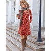 image:imageZeagoo Fall Dresses for Women Long Sleeve Casual Pleated V Neck Dress 2026 A Line Tunic DressRed Floral