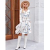 image:imageZeagoo Fall Dresses for Women Long Sleeve Casual Pleated V Neck Dress 2026 A Line Tunic DressWhite Floral
