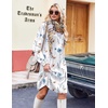 image:imageZeagoo Fall Dresses for Women Long Sleeve Casual Pleated V Neck Dress 2026 A Line Tunic DressWhite Floral