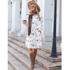 image:imageZeagoo Fall Dresses for Women Long Sleeve Casual Pleated V Neck Dress 2026 A Line Tunic DressWhite Floral
