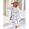 image:imageZeagoo Fall Dresses for Women Long Sleeve Casual Pleated V Neck Dress 2026 A Line Tunic DressWhite Floral