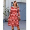 image:imageZeagoo Fall Dresses for Women Long Sleeve Casual Pleated V Neck Dress 2026 A Line Tunic DressXmas Reindeer