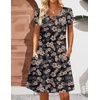 image:imageZeagoo Womens Casual ALine Dresses with Pockets Summer Floral Tshirt Dress Short Sleeve Mini Dress Flowy SundressesBlack Leaf Print
