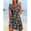 image:imageZeagoo Womens Casual ALine Dresses with Pockets Summer Floral Tshirt Dress Short Sleeve Mini Dress Flowy SundressesBlack Leaf Print