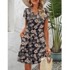image:imageZeagoo Womens Casual ALine Dresses with Pockets Summer Floral Tshirt Dress Short Sleeve Mini Dress Flowy SundressesBlack Leaf Print