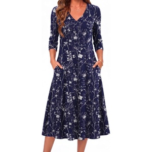 image:imageZeagoo Dresses for Women Long Sleeve Midi Dress Fall Casual A Line Dress 2026 V Neck Flare Dress with PocketsBlue Loral2