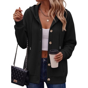 image:imageZeagoo Hoodie for Women Oversized Hooded Sweatshirt Button Hoodies With Pockets Comfy Fleece Jackets 2026 Fashion S3XLBlack