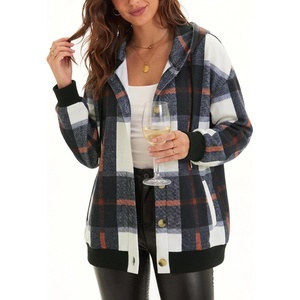 image:imageZeagoo Hoodie for Women Oversized Hooded Sweatshirt Button Hoodies With Pockets Comfy Fleece Jackets 2026 Fashion S3XLBlack Plaid