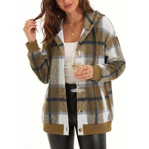 image:imageZeagoo Hoodie for Women Oversized Hooded Sweatshirt Button Hoodies With Pockets Comfy Fleece Jackets 2026 Fashion S3XLBrown Plaid