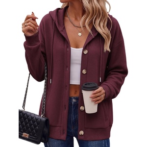 image:imageZeagoo Hoodie for Women Oversized Hooded Sweatshirt Button Hoodies With Pockets Comfy Fleece Jackets 2026 Fashion S3XLDark Red