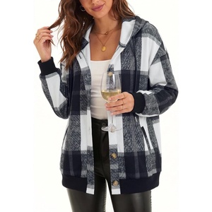 image:imageZeagoo Hoodie for Women Oversized Hooded Sweatshirt Button Hoodies With Pockets Comfy Fleece Jackets 2026 Fashion S3XLGrey Black Plaid