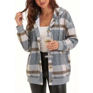 image:imageZeagoo Hoodie for Women Oversized Hooded Sweatshirt Button Hoodies With Pockets Comfy Fleece Jackets 2026 Fashion S3XLGreybrown Plaid