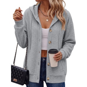 image:imageZeagoo Hoodie for Women Oversized Hooded Sweatshirt Button Hoodies With Pockets Comfy Fleece Jackets 2026 Fashion S3XLLight Gray